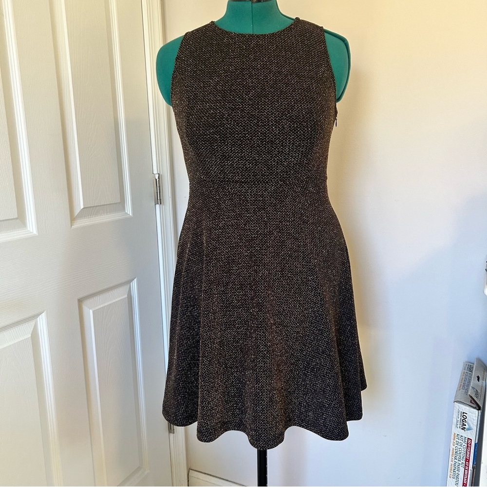Skies Are Blue Black A-line dress with gold threading size small